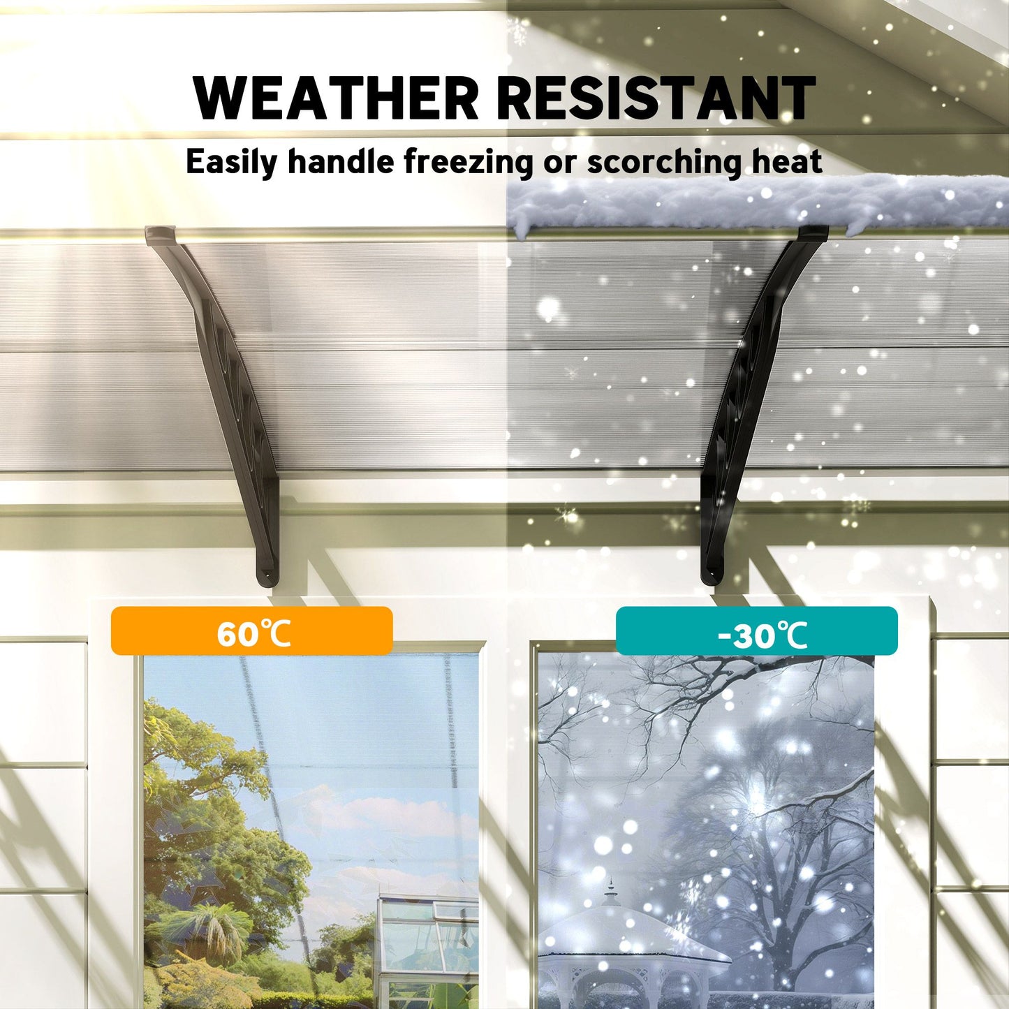 Awning Door Canopy, 119.3" x 37.8", Polycarbonate Front Door Outdoor Patio Cover for UV Protection, Clear