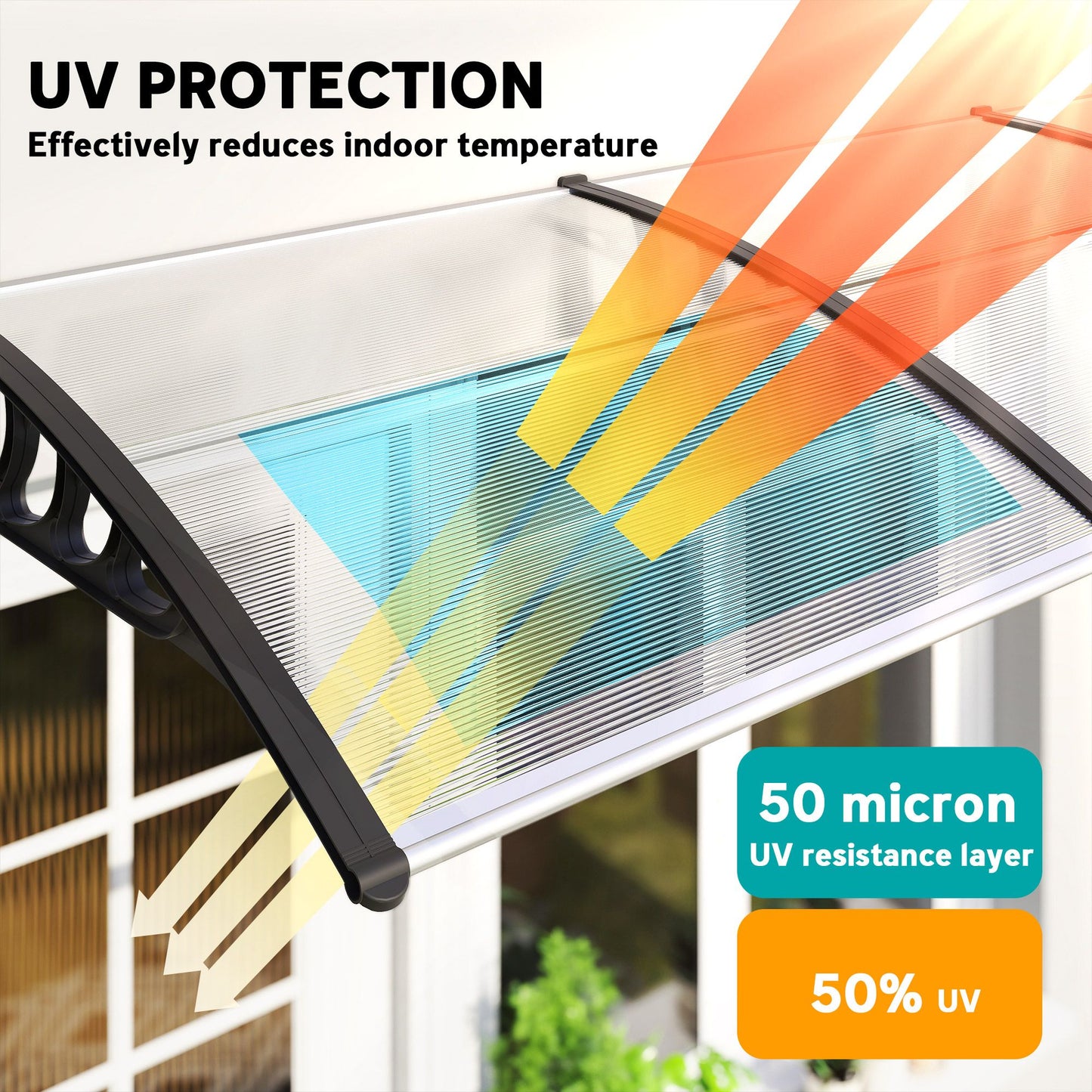 Awning Door Canopy, 119.3" x 37.8", Polycarbonate Front Door Outdoor Patio Cover for UV Protection, Clear