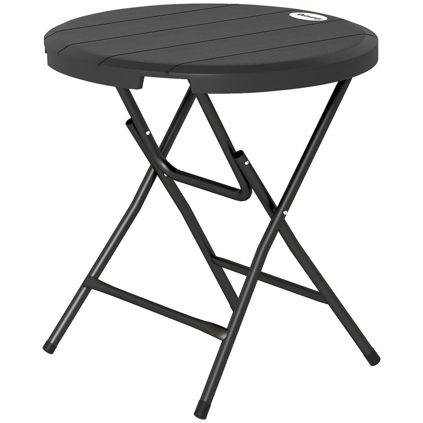 Foldable Round Patio Table for 4, Outdoor Dining Table with HDPE Tabletop and Steel Frame, Dark Grey