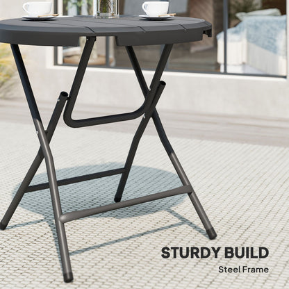 Foldable Round Patio Table for 4, Outdoor Dining Table with HDPE Tabletop and Steel Frame, Dark Grey