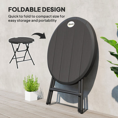 Foldable Round Patio Table for 4, Outdoor Dining Table with HDPE Tabletop and Steel Frame, Dark Grey