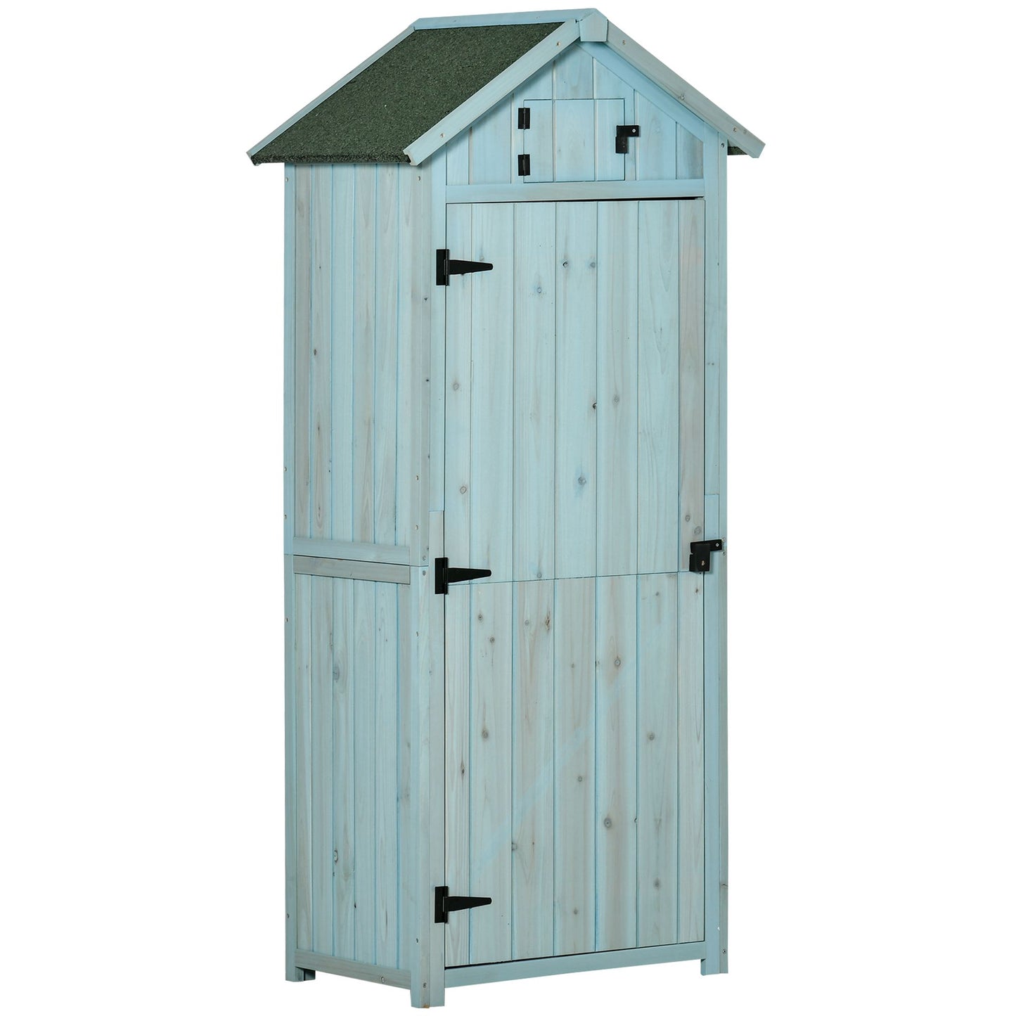 30" x 21" x 71" Garden Storage Shed, Outdoor Tool Utility Storage House with 3 Tier Shelves and Roof, Blue