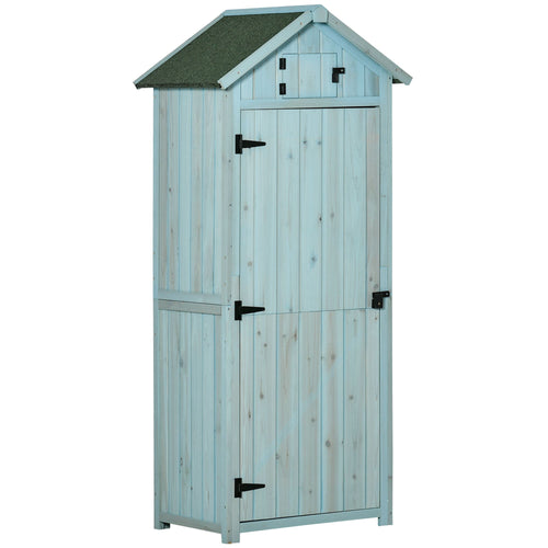 30" x 21" x 71" Garden Storage Shed, Outdoor Tool Utility Storage House with 3 Tier Shelves and Roof, Blue