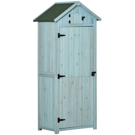 30" x 21" x 71" Garden Storage Shed, Outdoor Tool Utility Storage House with 3 Tier Shelves and Roof, Blue