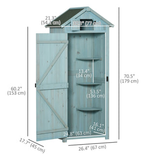 30" x 21" x 71" Garden Storage Shed, Outdoor Tool Utility Storage House with 3 Tier Shelves and Roof, Blue