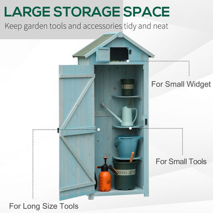 30" x 21" x 71" Garden Storage Shed, Outdoor Tool Utility Storage House with 3 Tier Shelves and Roof, Blue