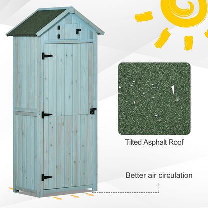 30" x 21" x 71" Garden Storage Shed, Outdoor Tool Utility Storage House with 3 Tier Shelves and Roof, Blue