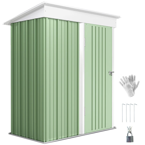 Outdoor Storage Shed, Steel Lean-to Shed with Adjustable Shelf, Lock, Gloves, 5'x3'x6', Green