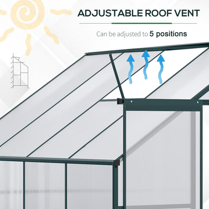 Walk-In Garden Greenhouse Aluminum Polycarbonate with Roof Vent for Plants Herbs Vegetables 8' x 4' x 7' Silver