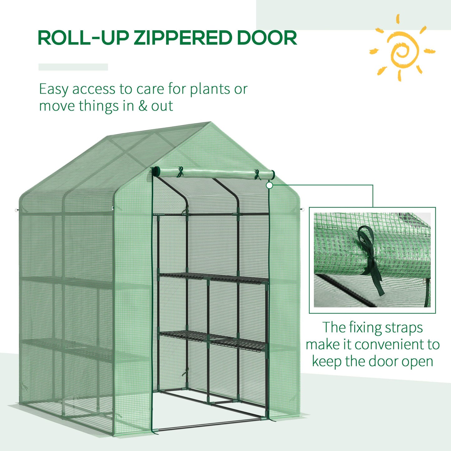 56" x 54" x 74" Walk-in Greenhouse Portable Garden Plant Flower Seed Warm House with 8 Shelves Outdoor Plant Growth Hot House PE Cover Green