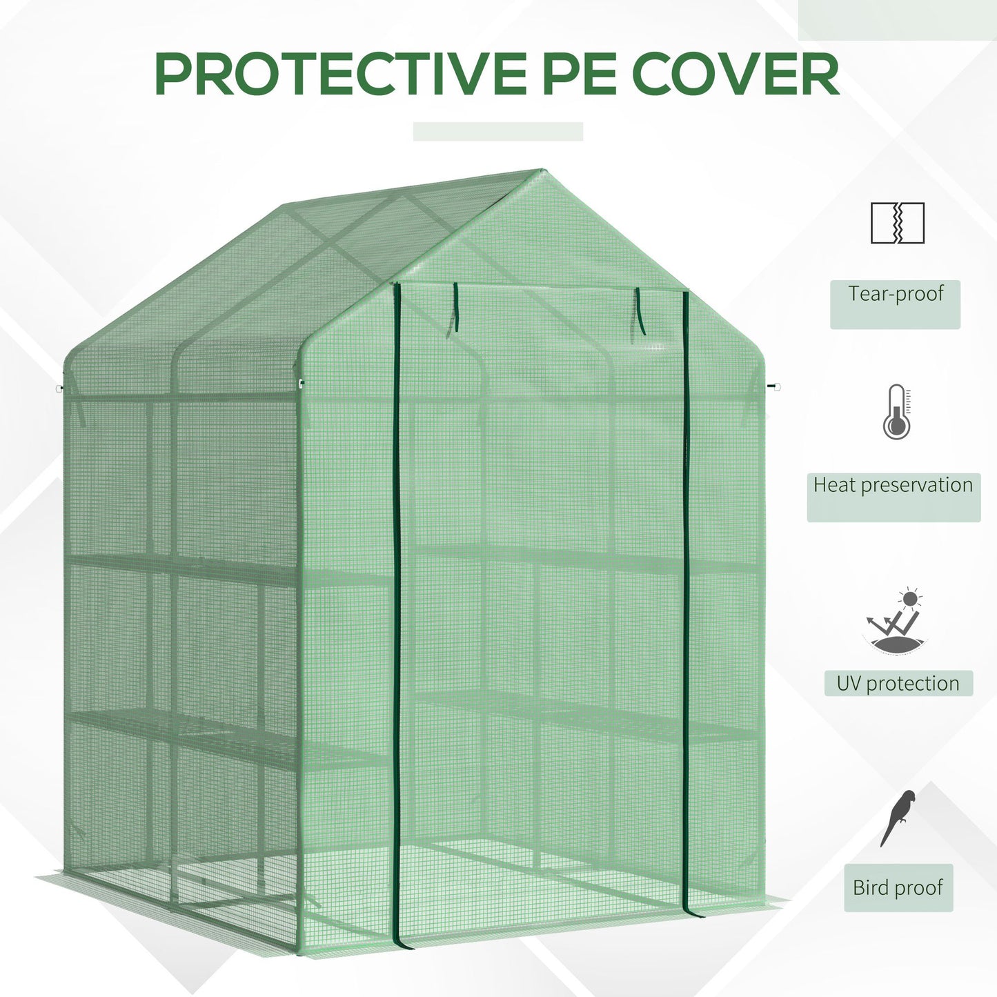 56" x 54" x 74" Walk-in Greenhouse Portable Garden Plant Flower Seed Warm House with 8 Shelves Outdoor Plant Growth Hot House PE Cover Green