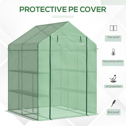 56" x 54" x 74" Walk-in Greenhouse Portable Garden Plant Flower Seed Warm House with 8 Shelves Outdoor Plant Growth Hot House PE Cover Green