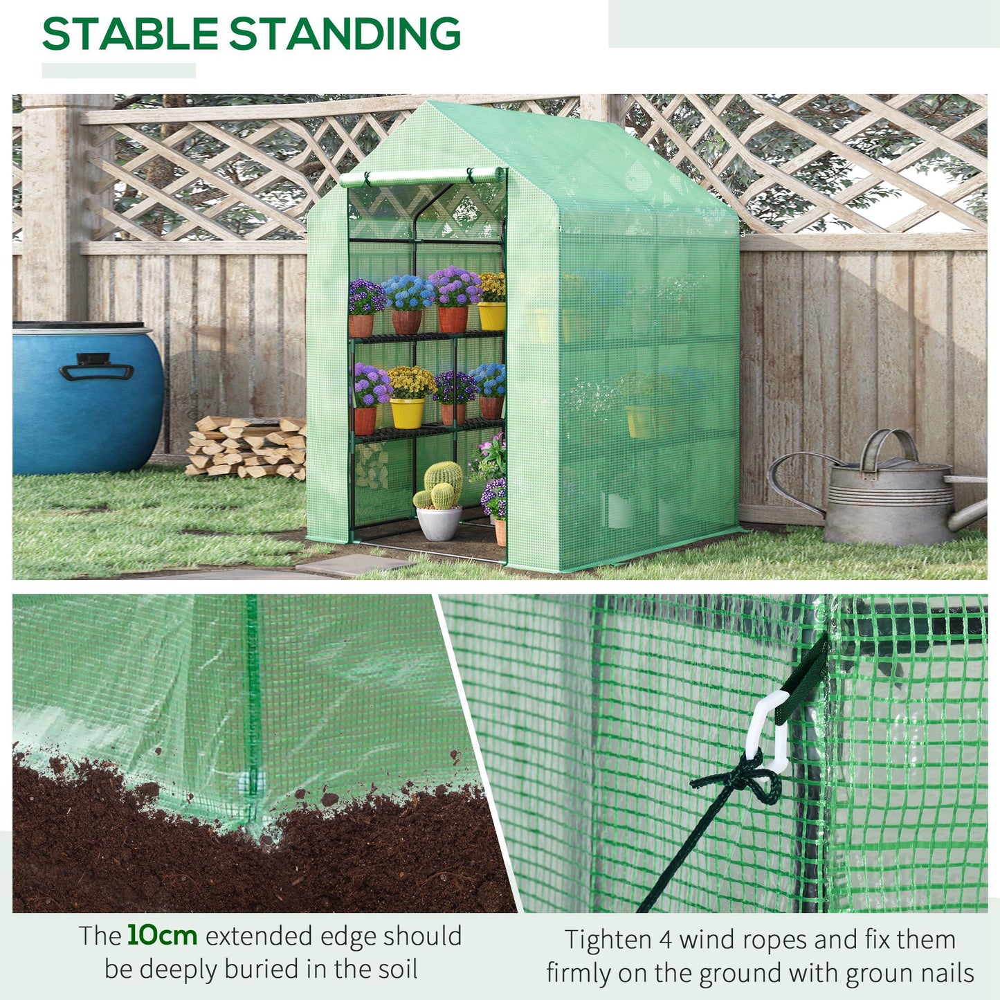56" x 54" x 74" Walk-in Greenhouse Portable Garden Plant Flower Seed Warm House with 8 Shelves Outdoor Plant Growth Hot House PE Cover Green