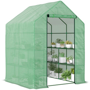 56" x 54" x 74" Walk-in Greenhouse Portable Garden Plant Flower Seed Warm House with 8 Shelves Outdoor Plant Growth Hot House PE Cover Green