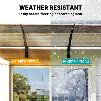 Awning Door Canopy, 119.3" x 37.8" Polycarbonate Front Door Outdoor Patio Cover for UV Protection, Brown