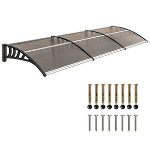 Awning Door Canopy, 119.3" x 37.8" Polycarbonate Front Door Outdoor Patio Cover for UV Protection, Brown