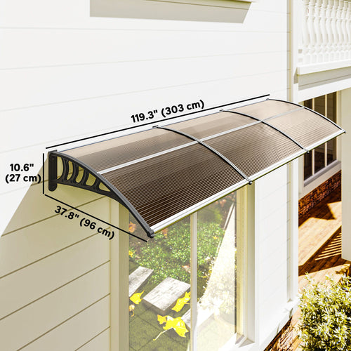 Awning Door Canopy, 119.3" x 37.8" Polycarbonate Front Door Outdoor Patio Cover for UV Protection, Brown