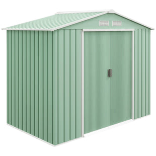 7' x 4' x 6' Garden Storage Shed Outdoor Patio Metal Tool Storage House w/ Foundation Kit and Double Doors Light Green