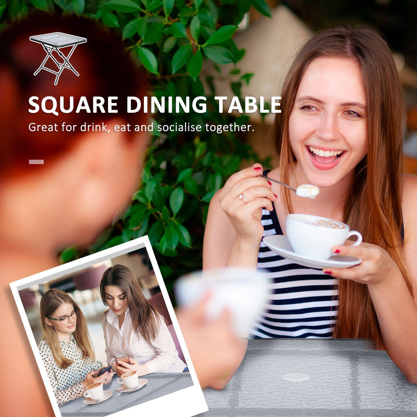 30" Square Outdoor Dining Table, Foldable Patio Table with Umbrella Hole, Water-Grain Glass Top Coffee Table for Balcony, Poolside, Black