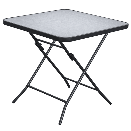 30" Square Outdoor Dining Table, Foldable Patio Table with Umbrella Hole, Water-Grain Glass Top Coffee Table for Balcony, Poolside, Black
