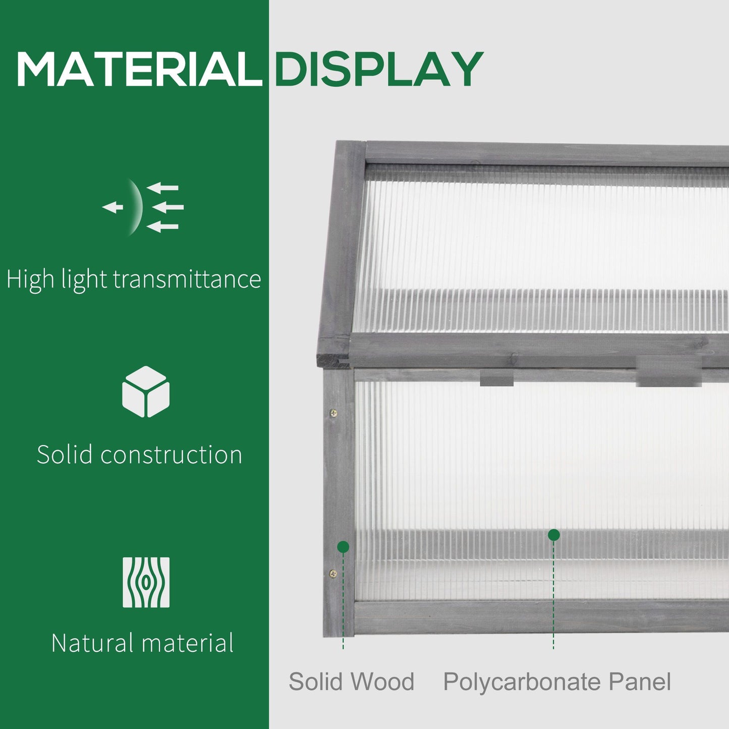 Wooden Cold Frame Greenhouse Garden Portable Raised Planter with Openable Top for Indoor, Outdoor, Flowers, Vegetables, Plants, 35.5" x 20.5" x 19.5", Grey