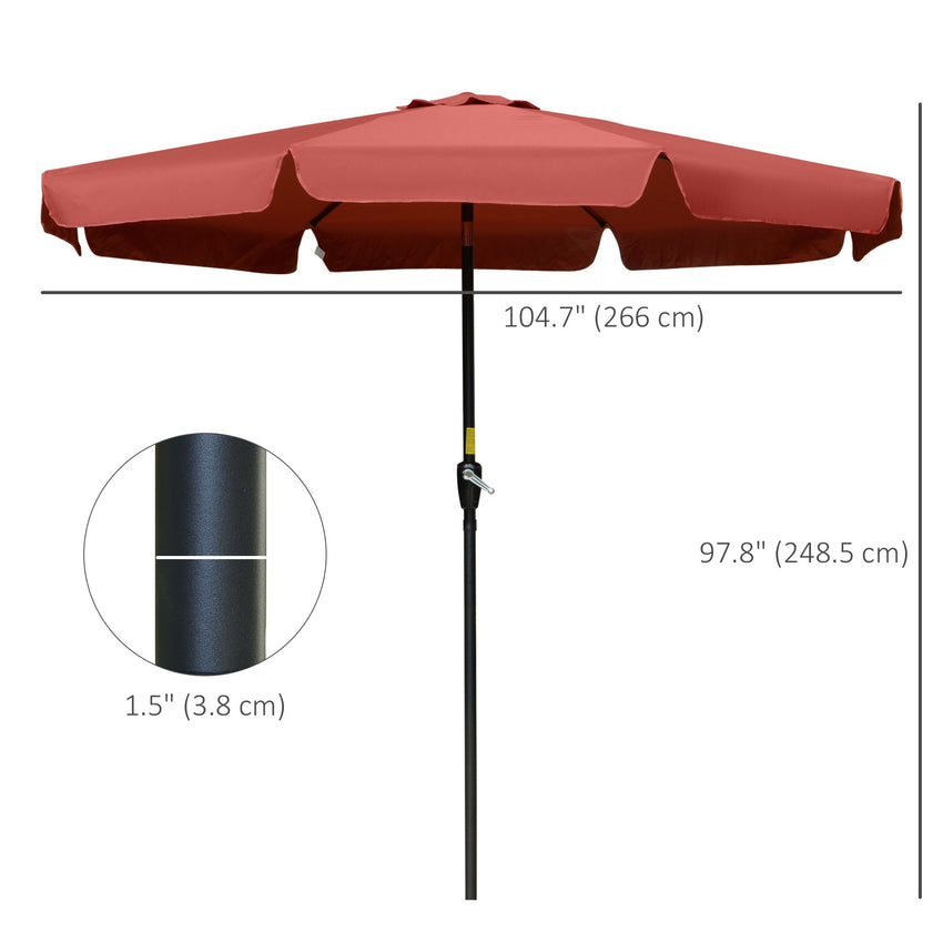 8.5 ft Outdoor Market Table Umbrella, Round Patio Umbrella with Tilt and Crank for Garden, Backyard, Deck, Wine Red