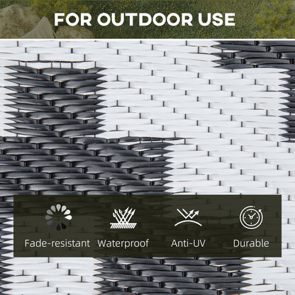 Reversible Outdoor RV Rug, Patio Floor Mat, 6' x 9' Plastic Straw Rug for Backyard, Deck, Beach, Camping, Black & White