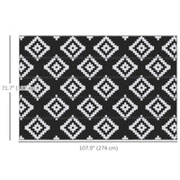 Reversible Outdoor RV Rug, Patio Floor Mat, 6' x 9' Plastic Straw Rug for Backyard, Deck, Beach, Camping, Black & White