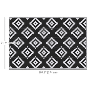 Reversible Outdoor RV Rug, Patio Floor Mat, 6' x 9' Plastic Straw Rug for Backyard, Deck, Beach, Camping, Black & White