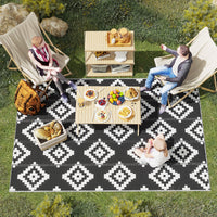 Reversible Outdoor RV Rug, Patio Floor Mat, 6' x 9' Plastic Straw Rug for Backyard, Deck, Beach, Camping, Black & White