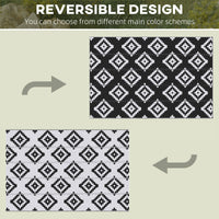 Reversible Outdoor RV Rug, Patio Floor Mat, 6' x 9' Plastic Straw Rug for Backyard, Deck, Beach, Camping, Black & White