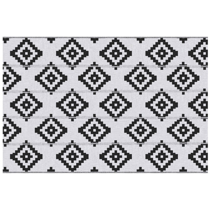 Reversible Outdoor RV Rug, Patio Floor Mat, 6' x 9' Plastic Straw Rug for Backyard, Deck, Beach, Camping, Black & White
