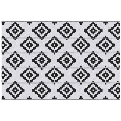 Reversible Outdoor RV Rug, Patio Floor Mat, 6' x 9' Plastic Straw Rug for Backyard, Deck, Beach, Camping, Black & White