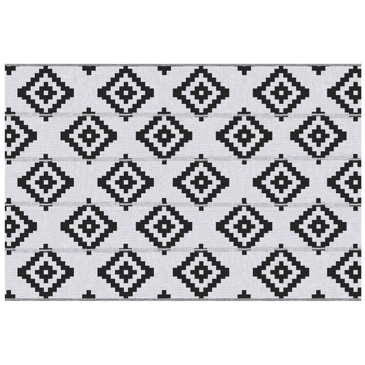 Reversible Outdoor RV Rug, Patio Floor Mat, 6' x 9' Plastic Straw Rug for Backyard, Deck, Beach, Camping, Black & White