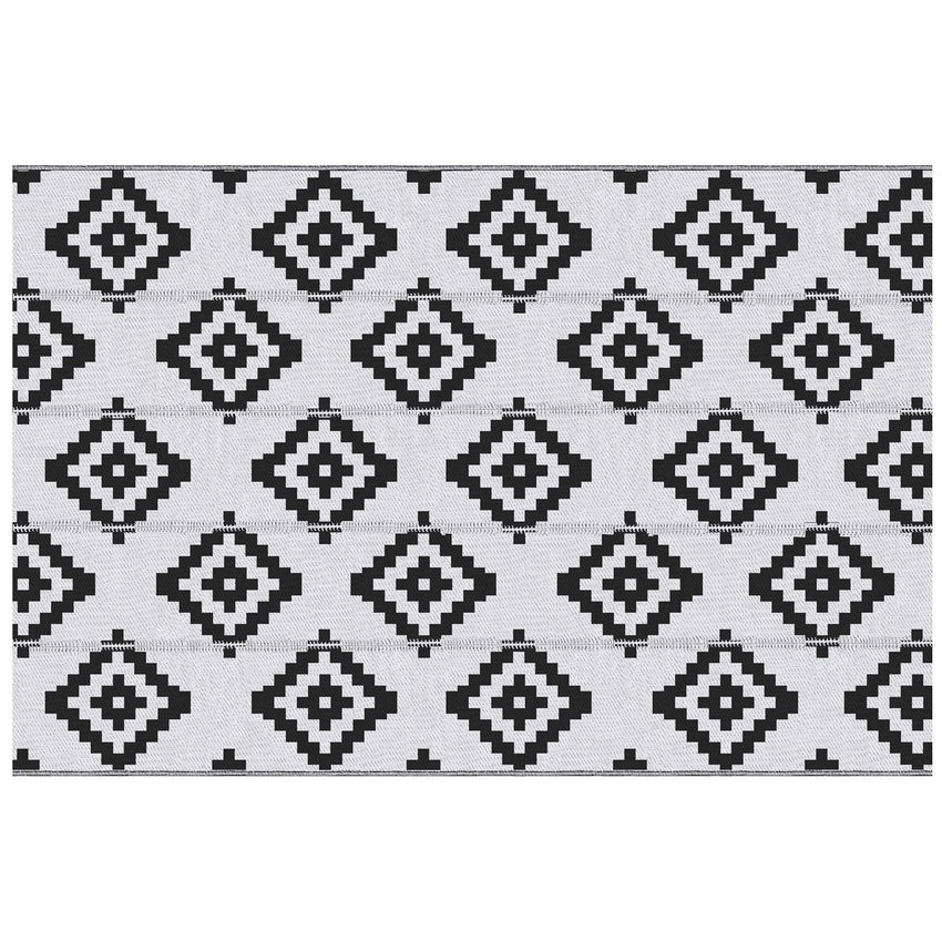 Reversible Outdoor RV Rug, Patio Floor Mat, 6' x 9' Plastic Straw Rug for Backyard, Deck, Beach, Camping, Black & White