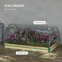 12 Pockets Raised Garden Bed with Greenhouse and Roll Up Windows for Vegetables, Flowers, 4' x 3' x 2', Natural Wood
