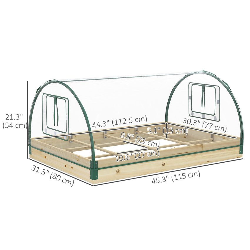 12 Pockets Raised Garden Bed with Greenhouse and Roll Up Windows for Vegetables, Flowers, 4' x 3' x 2', Natural Wood