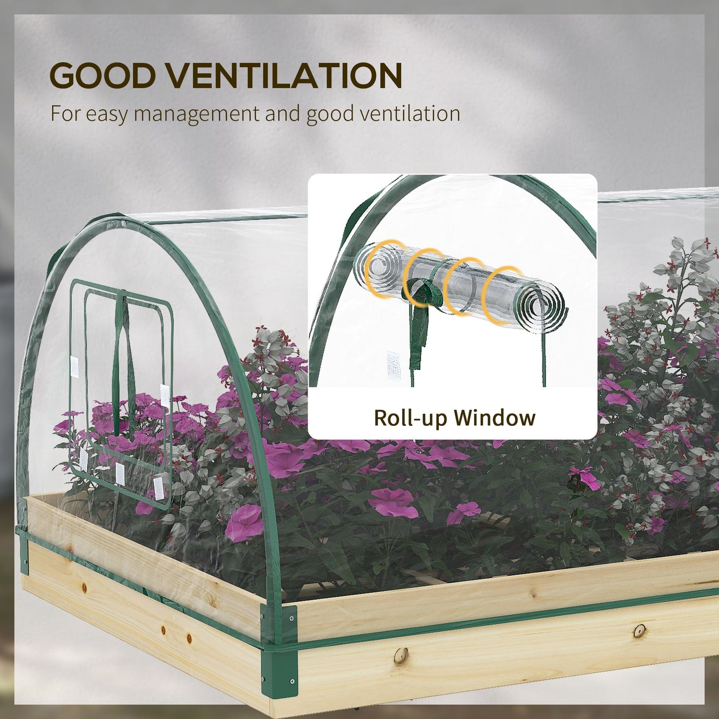12 Pockets Raised Garden Bed with Greenhouse and Roll Up Windows for Vegetables, Flowers, 4' x 3' x 2', Natural Wood