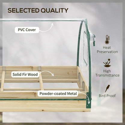 12 Pockets Raised Garden Bed with Greenhouse and Roll Up Windows for Vegetables, Flowers, 4' x 3' x 2', Natural Wood