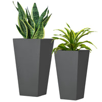 Set of 2 Tall Planters with Drainage Holes, 22" / 18" Outdoor Flower Pots for Patio, Yard, Garden, Grey