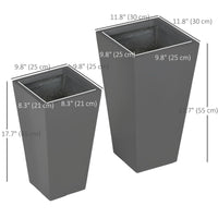 Set of 2 Tall Planters with Drainage Holes, 22" / 18" Outdoor Flower Pots for Patio, Yard, Garden, Grey