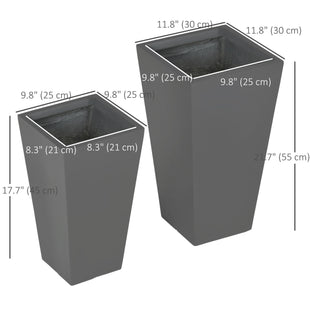 Set of 2 Tall Planters with Drainage Holes, 22" / 18" Outdoor Flower Pots for Patio, Yard, Garden, Grey