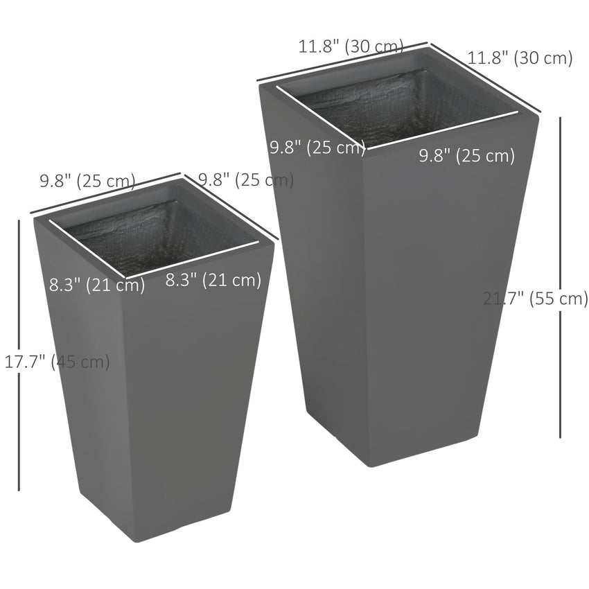 Set of 2 Tall Planters with Drainage Holes, 22" / 18" Outdoor Flower Pots for Patio, Yard, Garden, Grey
