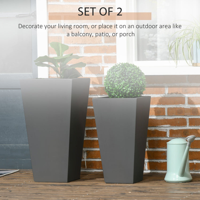 Set of 2 Tall Planters with Drainage Holes, 22" / 18" Outdoor Flower Pots for Patio, Yard, Garden, Grey
