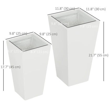 Set of 2 Tall Planters with Drainage Holes, 22" / 18" Outdoor Flower Pots for Patio, Yard, Garden, White