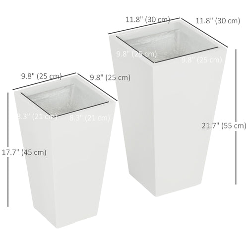 Set of 2 Tall Planters with Drainage Holes, 22" / 18" Outdoor Flower Pots for Patio, Yard, Garden, White