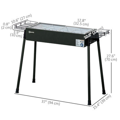 Portable BBQ Grill, Charcoal Grill with Side Seasoning Baskets, Hooks and Nets for Outdoor, Picnic, Camping, Black