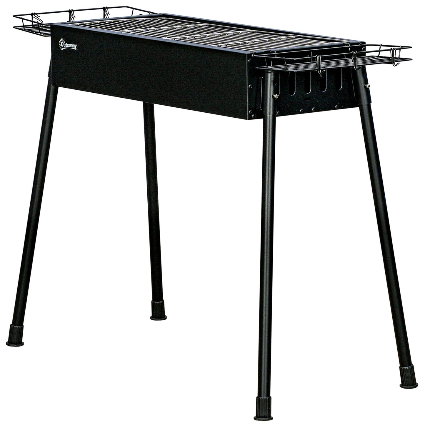Portable BBQ Grill, Charcoal Grill with Side Seasoning Baskets, Hooks and Nets for Outdoor, Picnic, Camping, Black