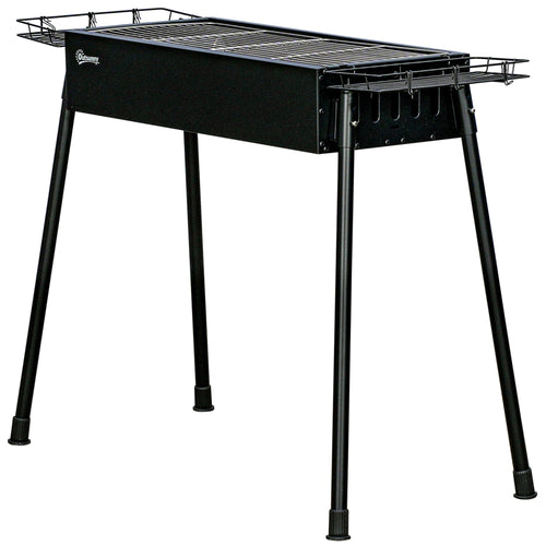 Portable BBQ Grill, Charcoal Grill with Side Seasoning Baskets, Hooks and Nets for Outdoor, Picnic, Camping, Black