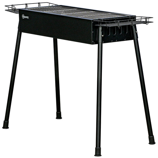 Portable BBQ Grill, Charcoal Grill with Side Seasoning Baskets, Hooks and Nets for Outdoor, Picnic, Camping, Black